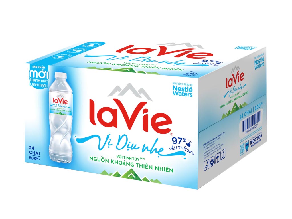 Thùng 24 chai nước LaVie 500ml Vị Dịu Nhẹ chính hãng, giá tốt tại Hùng Đạt Water